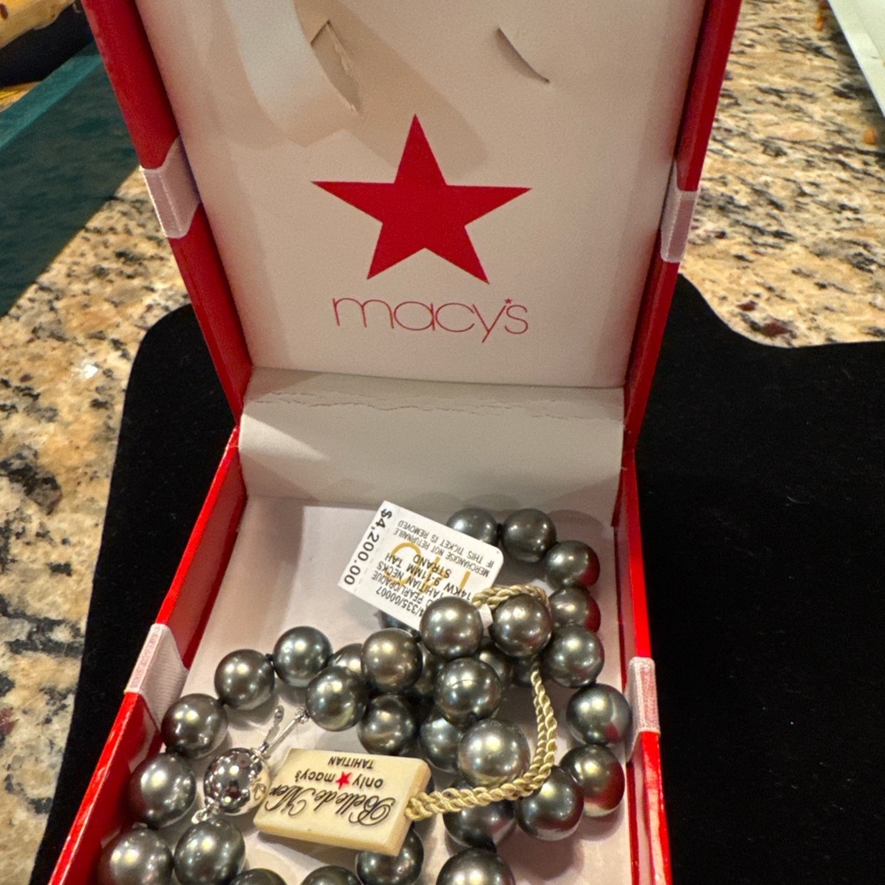 Belle de Mer Tahitian Pearl Necklace 14K White Gold 9-11mm Macy’s Original Tags - Picture 6 of 7